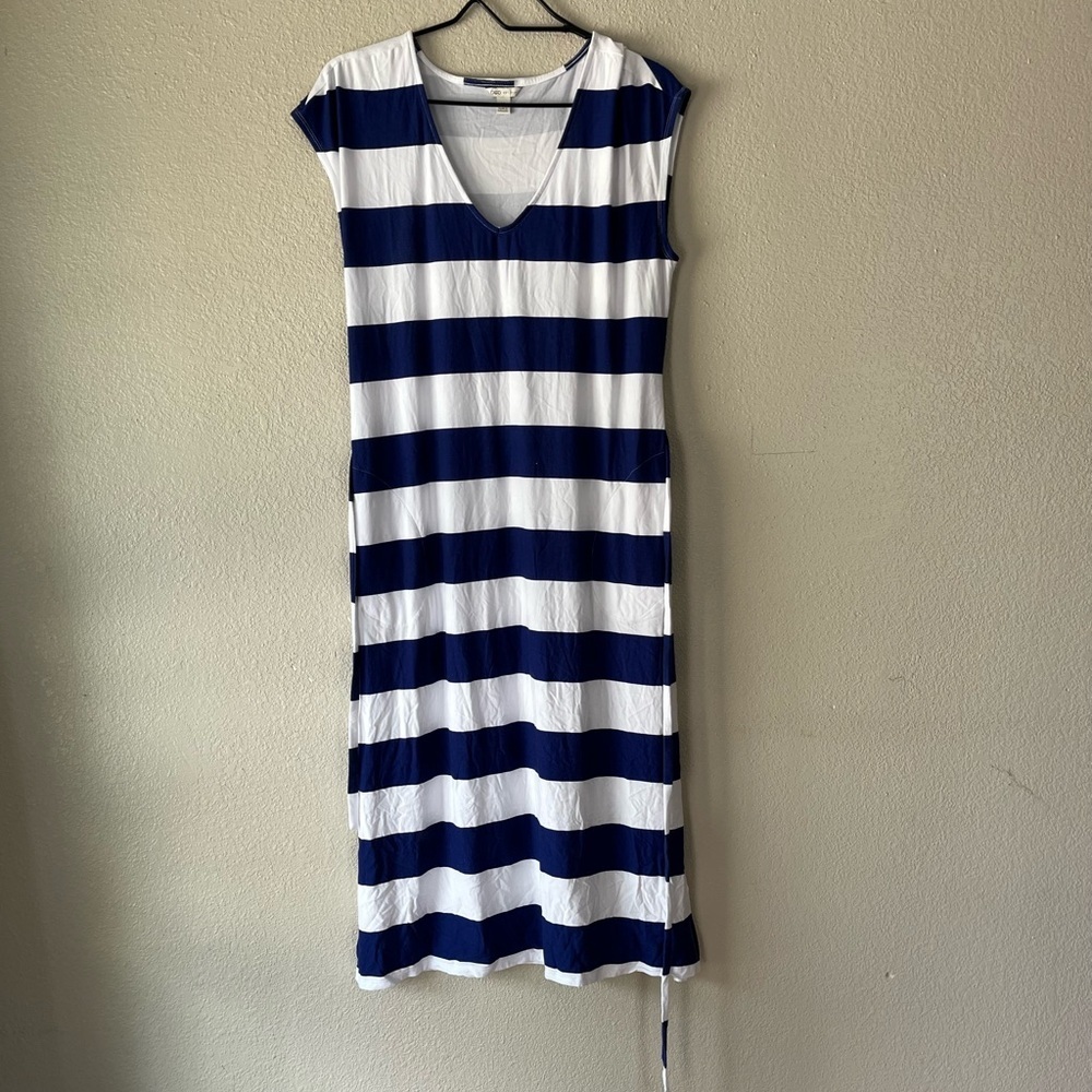 Cato Blue and White Striped V-Neck Midi Dress - Picture 4 of 8